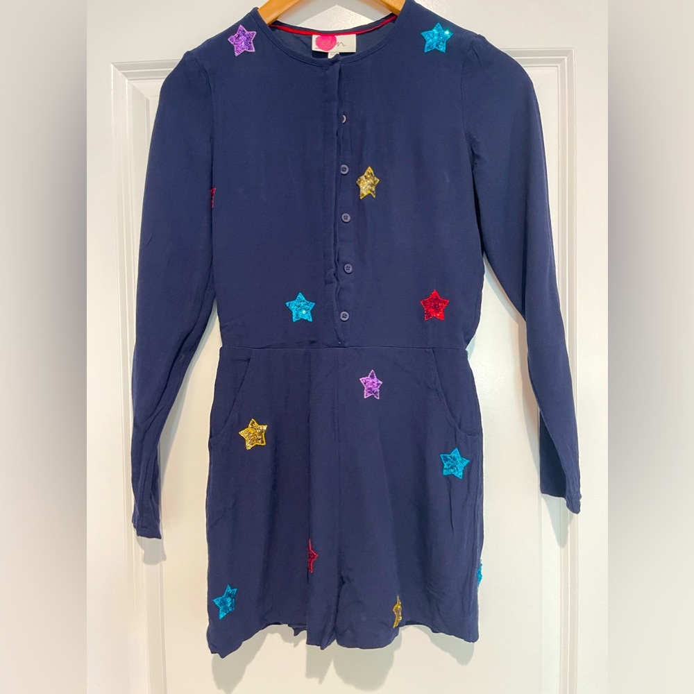 Girls Mini Boden Long Sleeve Navy Romper -Size 11-12
